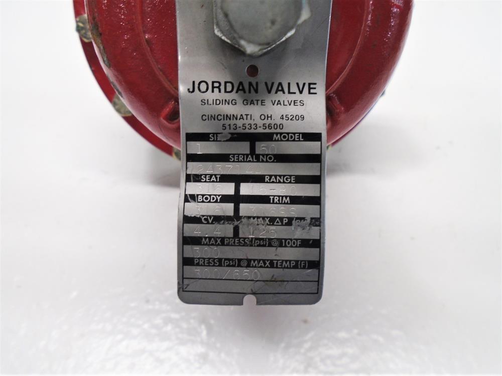 Jordan 1" NPT 316 Stainless Steel Sliding Gate Control Valve, Model 50